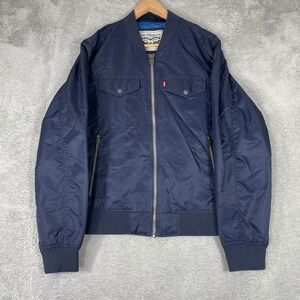 Levis Bomber Jacket Mens Medium Navy Blue Full Zip Flight Jacket